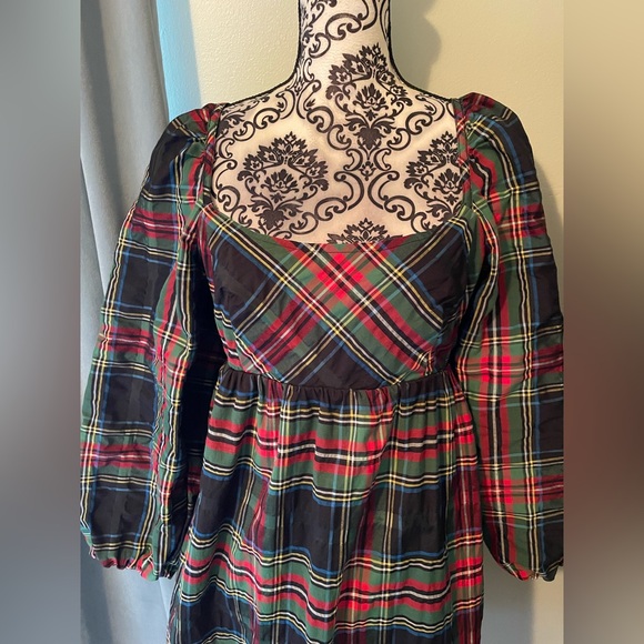 J. Crew Women's Puff Sleeve Mini Dress in Stewart Plaid Holiday Christmas Size 8 - Picture 14 of 15